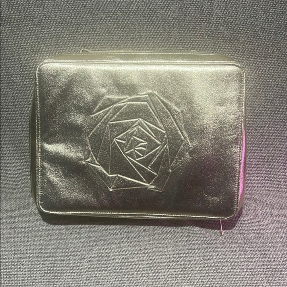 Lancome Gold Cosmetic Bag with Embossed Floral Design